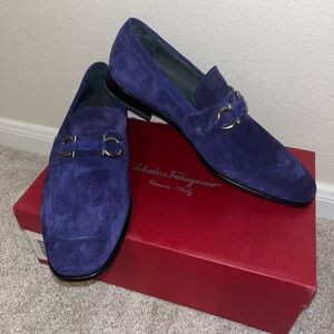 Salvatore Ferragamo Men's Deep Blue Suede Slip-Ons